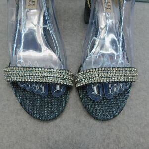 Badgley Mischka Womens Shoes Jeweled Strapped Pewter Open Toe Block Heel Size 7